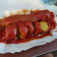 Vegan currywurst made from local bio faba beans at WITTY'S Currywurst - Kiosk in Berlin