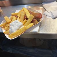 Vegan Currywurst with Chips and vegan Mayonnaise ❤️  at WITTY'S Currywurst - Kiosk in Berlin