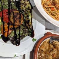 Grilled veg and pasta dishes at Taverna Ouzaki in Rhodes