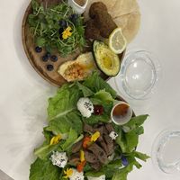 Falafel plate and Korean Ssambap plate (absolutely delicious)   at Kkachi Kkachi - 까치까치 in Busan