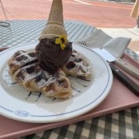 Vegan croffle with chocolat ice cream   at Kkachi Kkachi - 까치까치 in Busan