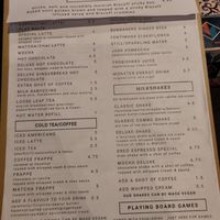 Drinks menu at The Box Room Board Game Café in Cambridge