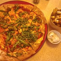 Margarita pizza with 2 extra toppings, just right tomatoey and cheesy at Brightside in Exeter
