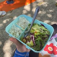 Rice, lentils with a salad at Discover Coiba Panama in Santa Catalina