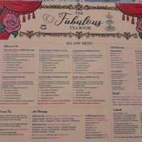 Menu as of August 2022. at The Fabulous Tearoom in South East London