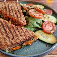 Tasty grilled sandwiches and mixed salad at portal cafe in Uberlingen