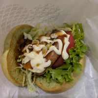 Burger after sauce at Mos Burger in Kagoshima