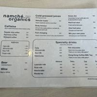 Menu at Namché Organics in Namche