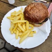 Vegan burger and fries  at Bosnia Traditional Food in Visoko