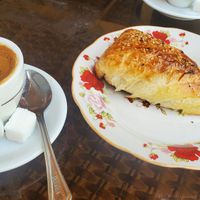 Potato somsa with turkish coffee at Bibikhanum Teahouse in Samarkand