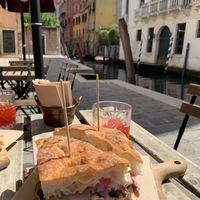 Sandwich with canal view seating  at La Bottiglia in Venice