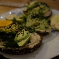 Tartine bread "Rucado" with hummus instead of dairy cream cheese (vegan) at Thonet in Saarbrucken