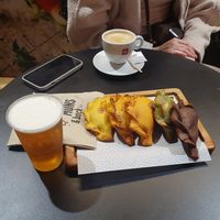Various Empanadas, beer and coffee :) at Las Muns in Alicante