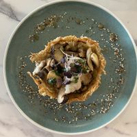 Rosti nest filled with mushrooms on cauliflower purée   at Greens & Grains Cafe in Beaconsfield