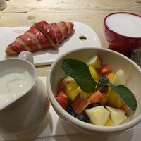 Hibiscus-Croissant & Cappucino with soy milk  at Le Pain Quotidien - Spuistraat in Amsterdam