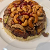 Aubergine and mock meat rice-based middle-eastern dish  at Vegano Mezo in Berlin