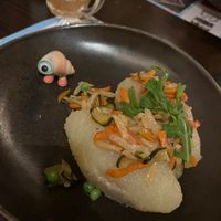 Vegan potato dumplings. You might know them as cepelinai but they’re also called didžkukuliai - which they are on the menu here (which is also in English!)   at Bernelių užeiga in Vilnius