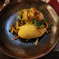 Vegan potato dumplings at Bernelių užeiga in Vilnius