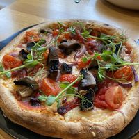 Vegan pizza at Okapi Kitchen in Leicester