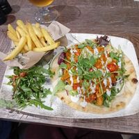 Vegan tikka flatbread £12 at Okapi Kitchen in Leicester