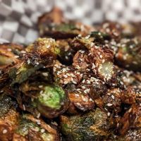 Miso Maple Glazed Fried Brussels, a lot of which were burnt at Ferment Brewing Company in Hood River