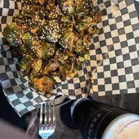 Fried Brussels sprouts with miso maple glazee  at Ferment Brewing Company in Hood River
