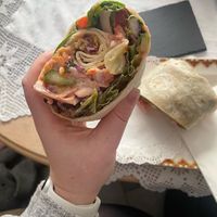 Falafel and sweet chili wrap  at The Vegan Coffi House in Aberdare