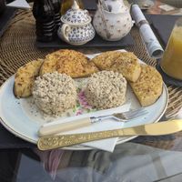 Made for us on request, scrambled tofu and crumpets. at The Vegan Coffi House in Aberdare