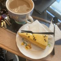 Orange and passion fruit cheezecake at The Vegan Coffi House in Aberdare