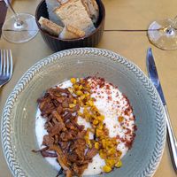 Mashed potatos with mushrooms and baked corn at Via Con Me in Bologna