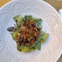 Raviolini with spinach-filling and mushrooms at Via Con Me in Bologna