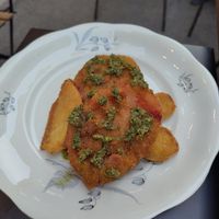 Fried tomatos with fried ginger at Via Con Me in Bologna