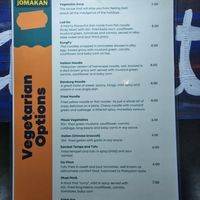 Veg menu at Tony's Corner in Langkawi