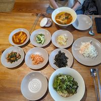 Sesame noodles and ramen with side dishes at Sulgodang in Busan