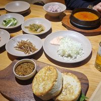 Tofu steak and vegan sides at Sulgodang in Busan