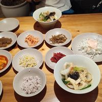 Vegan japchae and side dishes at Sulgodang in Busan