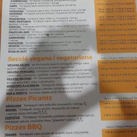 Menú vegano at Carpi Pizza in Calella