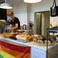 vegan brownies, berry buns and cinnamon buns  at Massolit Bakery & Cafe in Krakow