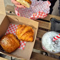 Hashbrown breakfast sandwich, croissant sandwich, pizzeria pan au frommage at Bad Attitude Bread in Toronto