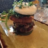 Veggie muffin made vegan - hash brown,bhaji,mushrooms,tomato&relish    at The Kitchen in Omagh