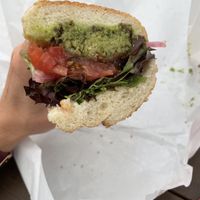 Inside of the falafel sandwich w added avocado smash  at Eastcut Sandwich Bar in Durham