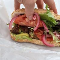 Falafel is hidden under there but it’s plentiful   at Eastcut Sandwich Bar in Durham