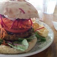 delicious vegetarian burger!  at Giri Kana Cafe in Southport