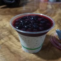 Tapioca coconut pudding with blueberry topping, high quality ingredients, only £5.50 at Giri Kana Cafe in Southport