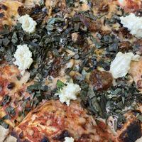 Burnt sausage and mushroom with toooo much sauce at Healthy Junk in Anaheim