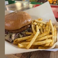 Vegan Salmon Burger & Fries at Healthy Junk in Anaheim