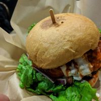 fried chicken sandwich with Buffalo sauce  at Healthy Junk in Anaheim