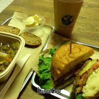 my favorite... the Anaheim chili burger and some lentil soup with hot tea. at Healthy Junk in Anaheim