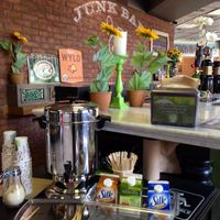 free coffee and yummy vegan creamer options this morning! at Healthy Junk in Anaheim