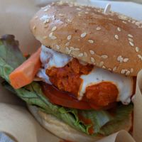 Vegan Buffalo chix sandwich at Healthy Junk in Anaheim